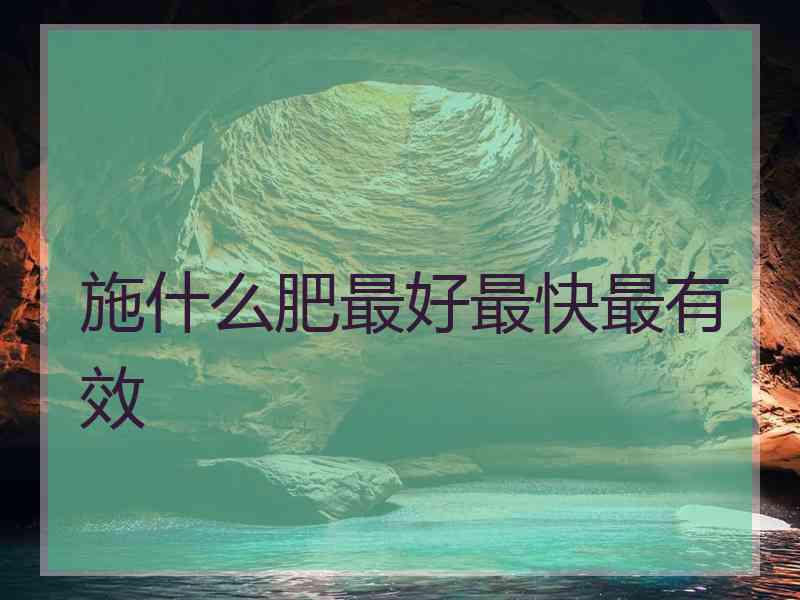 施什么肥最好最快最有效