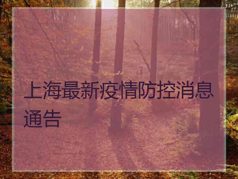 上海最新疫情防控消息通告